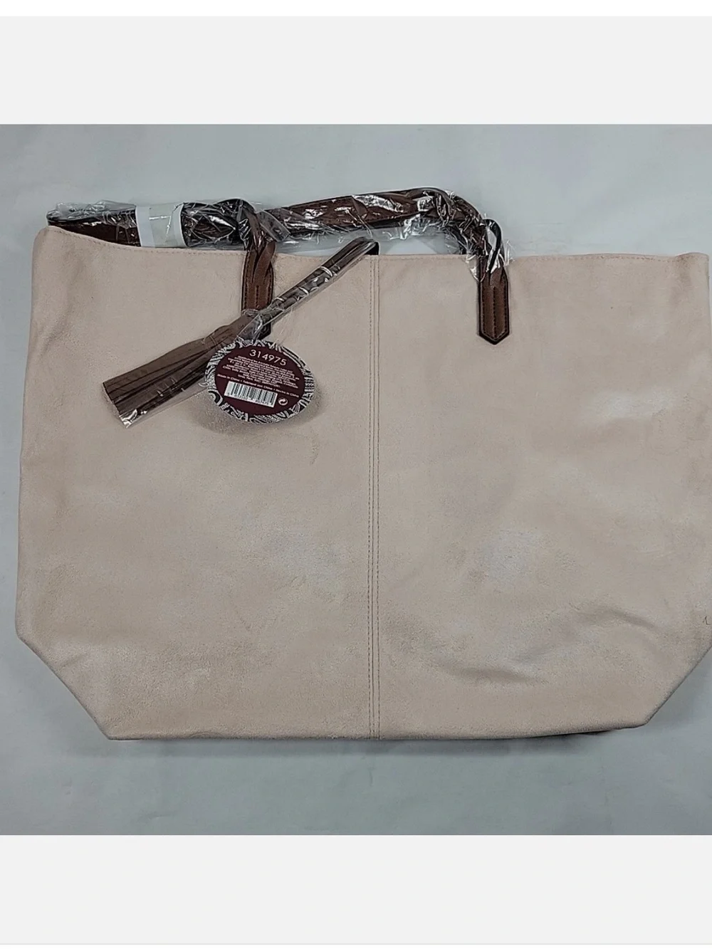 Blush Pink Tote with Brown Trim and Tassel Accent